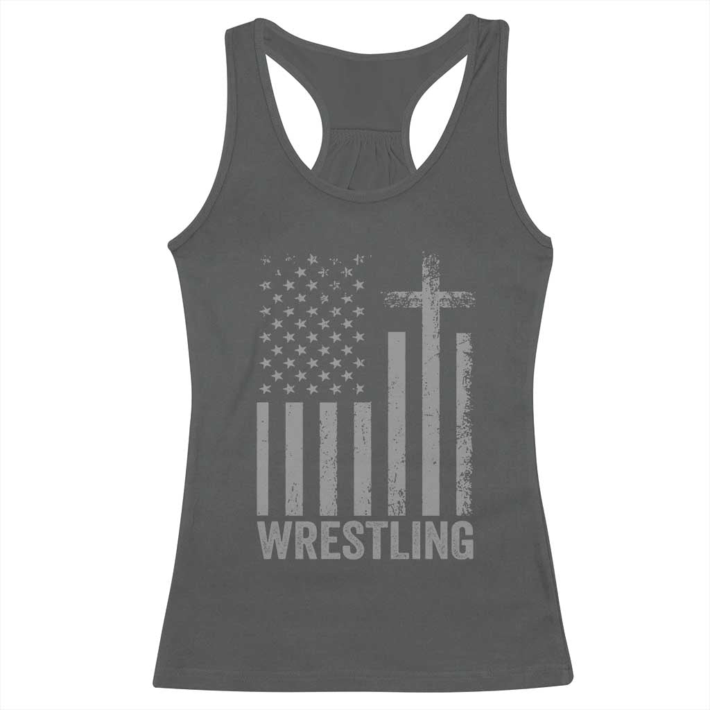 Faith Wrestling Racerback Tank Top Christian Wrestler American Flag Cross TS10 Dark Heather Print Your Wear