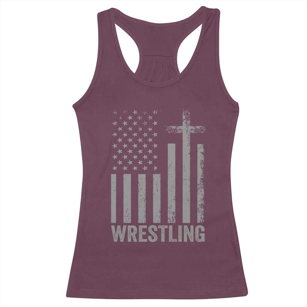 Faith Wrestling Racerback Tank Top Christian Wrestler American Flag Cross TS10 Maroon Print Your Wear