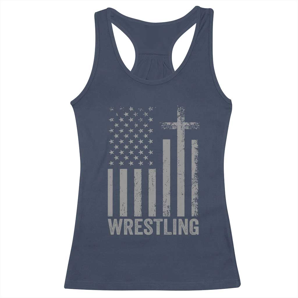 Faith Wrestling Racerback Tank Top Christian Wrestler American Flag Cross TS10 Navy Print Your Wear