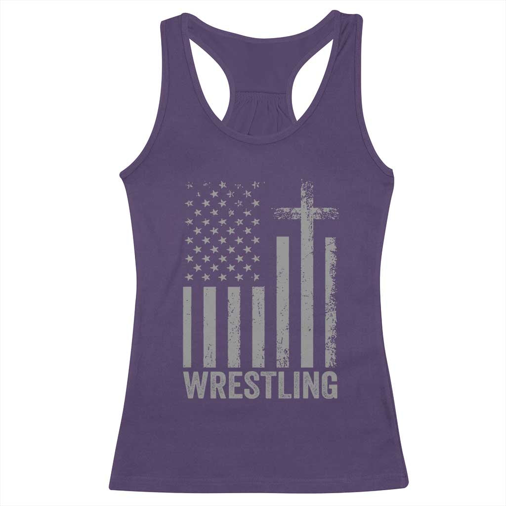 Faith Wrestling Racerback Tank Top Christian Wrestler American Flag Cross TS10 Purple Print Your Wear