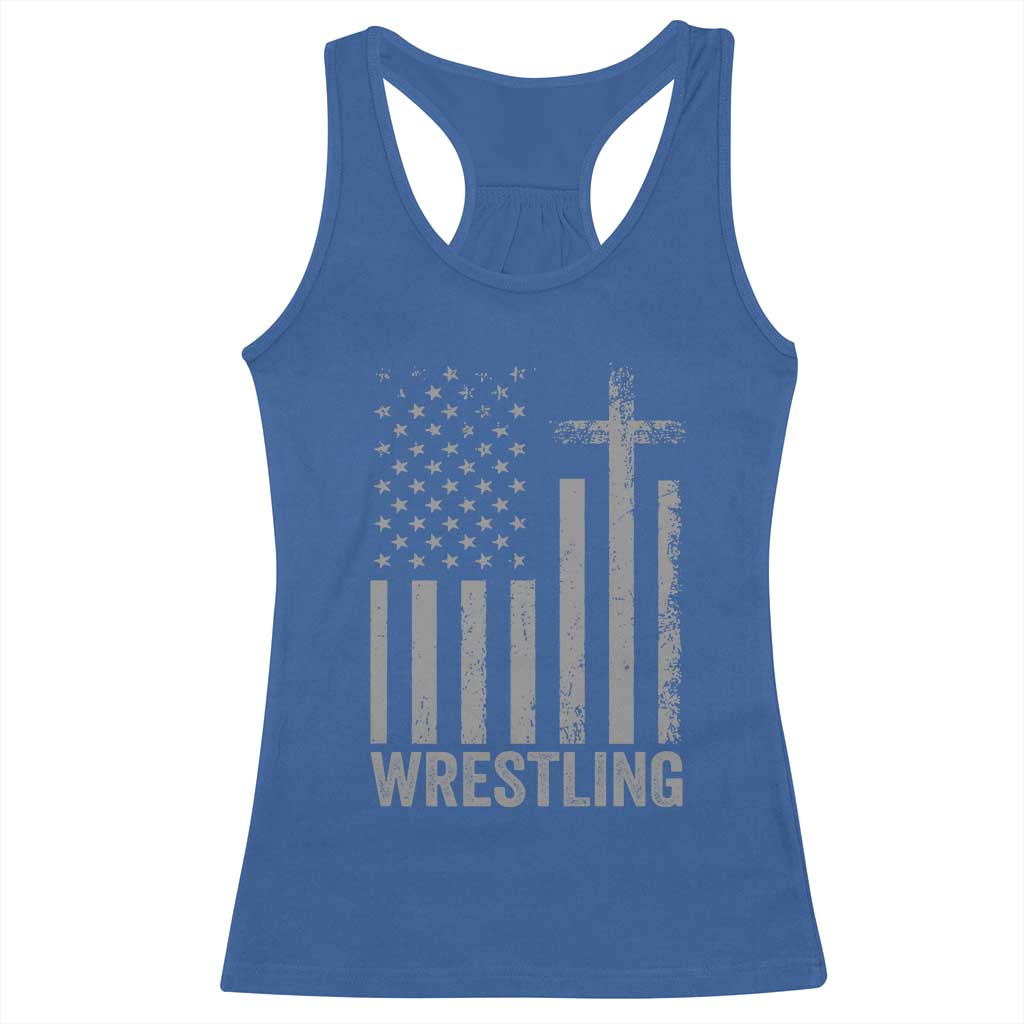 Faith Wrestling Racerback Tank Top Christian Wrestler American Flag Cross TS10 Royal Blue Print Your Wear