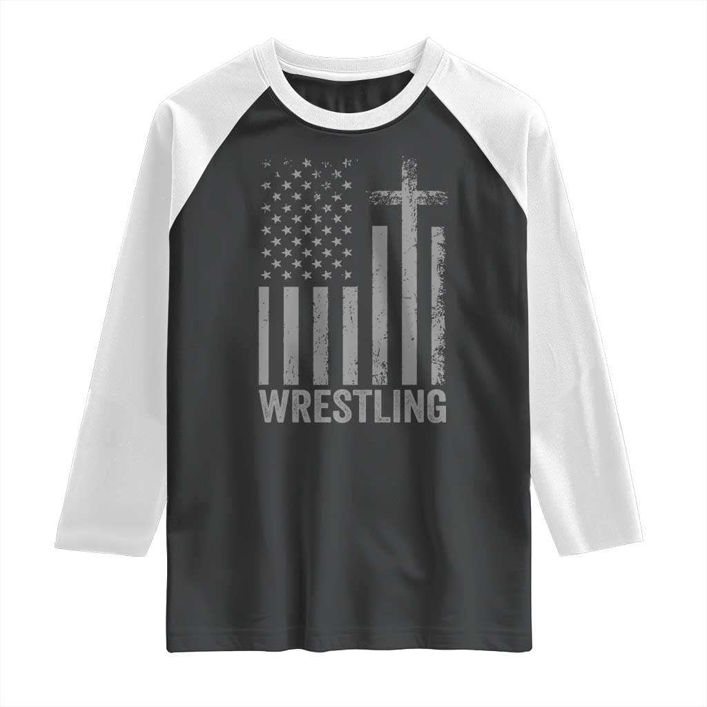 Faith Wrestling Raglan Shirt Christian Wrestler American Flag Cross TS10 Black White Print Your Wear