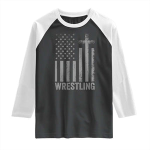Faith Wrestling Raglan Shirt Christian Wrestler American Flag Cross TS10 Black White Print Your Wear