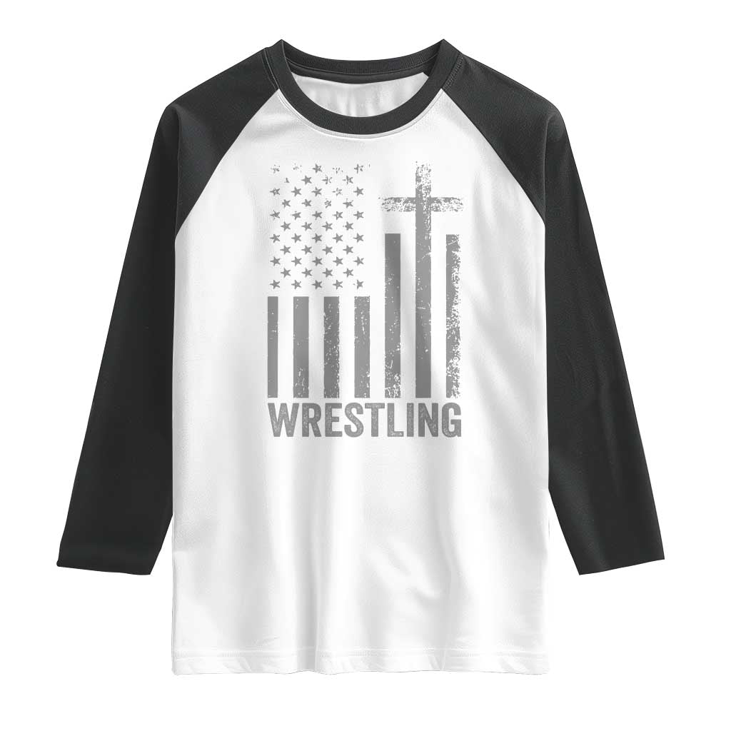 Faith Wrestling Raglan Shirt Christian Wrestler American Flag Cross TS10 White Black Print Your Wear