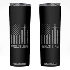 Faith Wrestling Skinny Tumbler Christian Wrestler American Flag Cross TS10 Black Print Your Wear