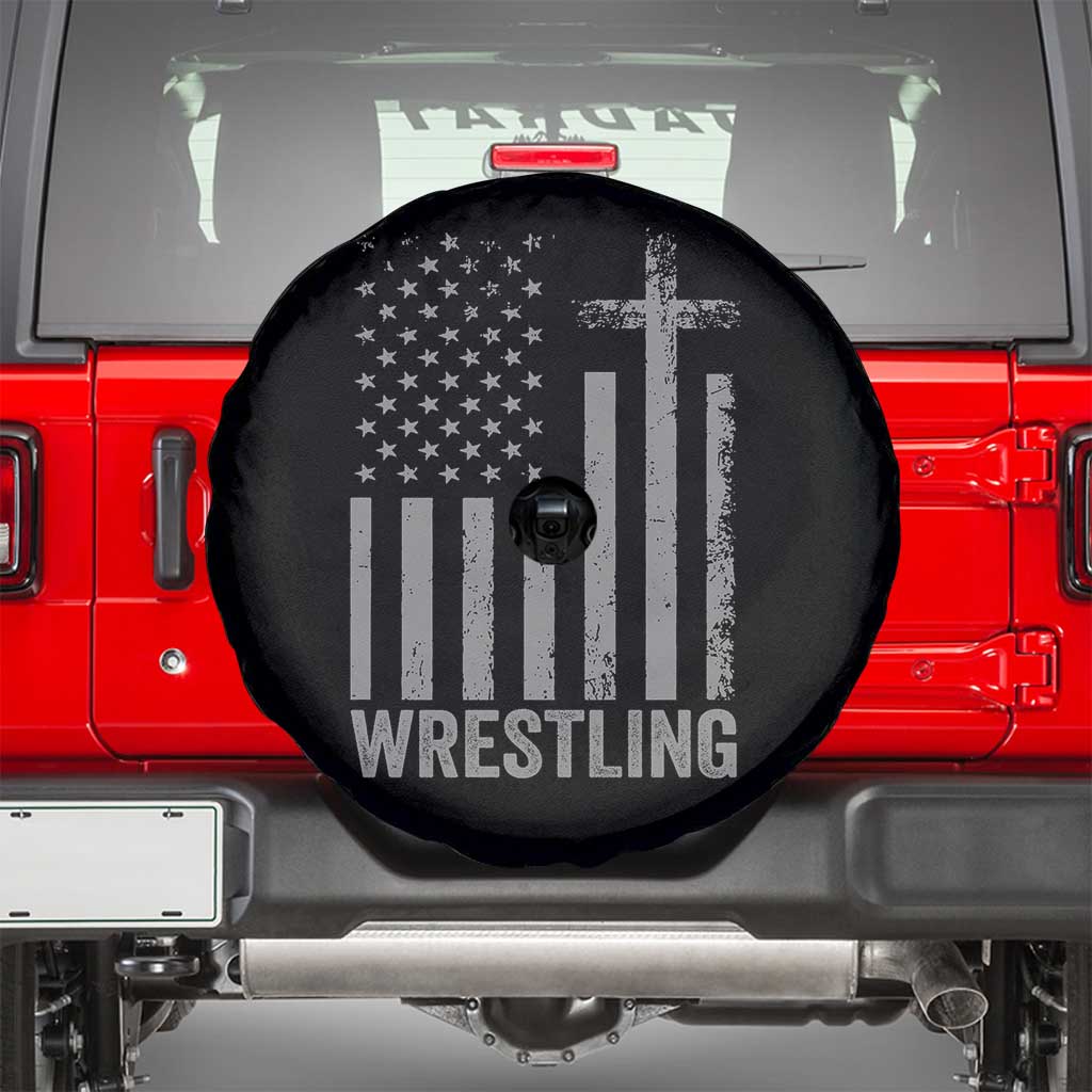 Faith Wrestling Spare Tire Cover Christian Wrestler American Flag Cross TS10 Black Print Your Wear