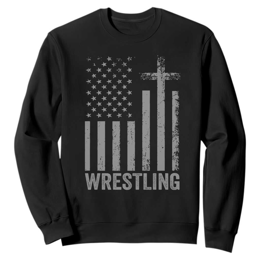 Faith Wrestling Sweatshirt Christian Wrestler American Flag Cross TS10 Black Print Your Wear