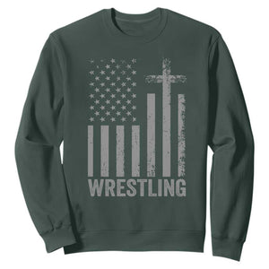 Faith Wrestling Sweatshirt Christian Wrestler American Flag Cross TS10 Dark Forest Green Print Your Wear