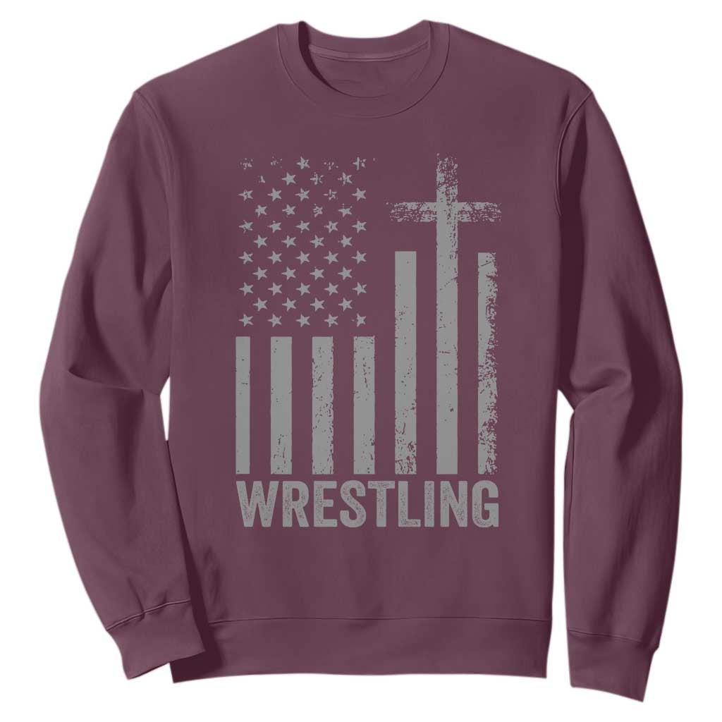 Faith Wrestling Sweatshirt Christian Wrestler American Flag Cross TS10 Maroon Print Your Wear