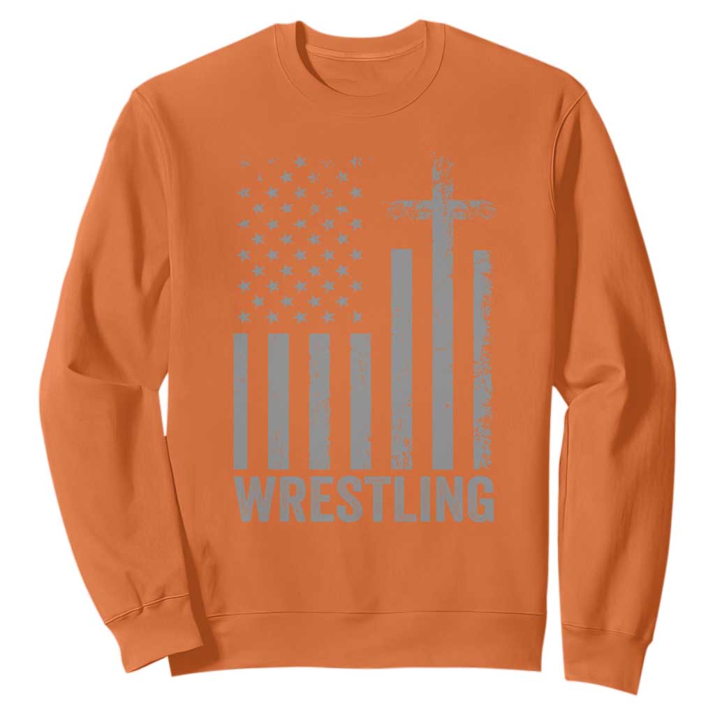 Faith Wrestling Sweatshirt Christian Wrestler American Flag Cross TS10 Orange Print Your Wear