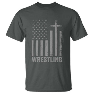 Faith Wrestling T Shirt Christian Wrestler American Flag Cross TS10 Dark Heather Print Your Wear