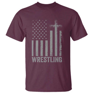 Faith Wrestling T Shirt Christian Wrestler American Flag Cross TS10 Maroon Print Your Wear