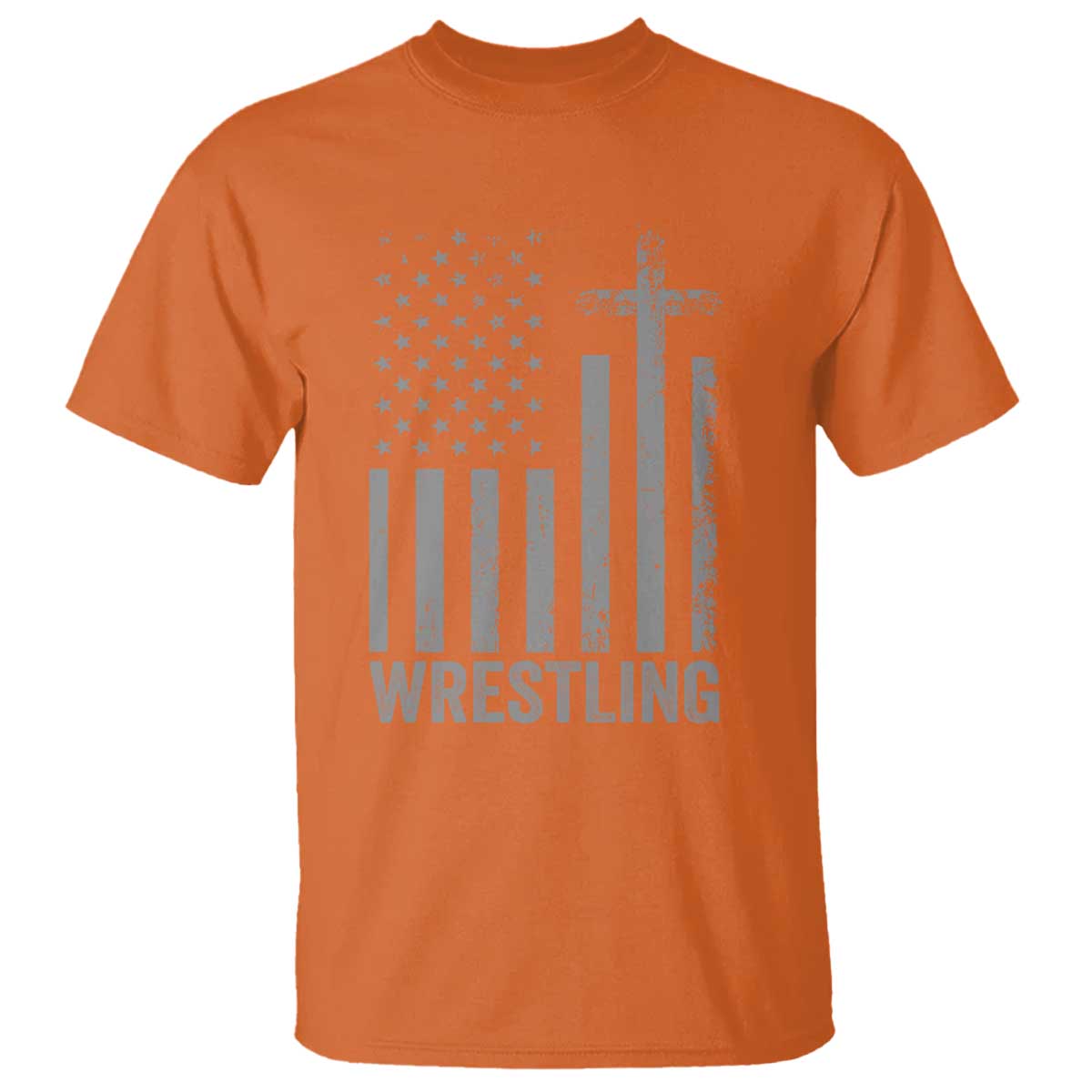 Faith Wrestling T Shirt Christian Wrestler American Flag Cross TS10 Orange Print Your Wear