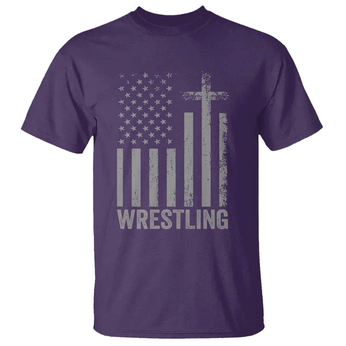 Faith Wrestling T Shirt Christian Wrestler American Flag Cross TS10 Purple Print Your Wear