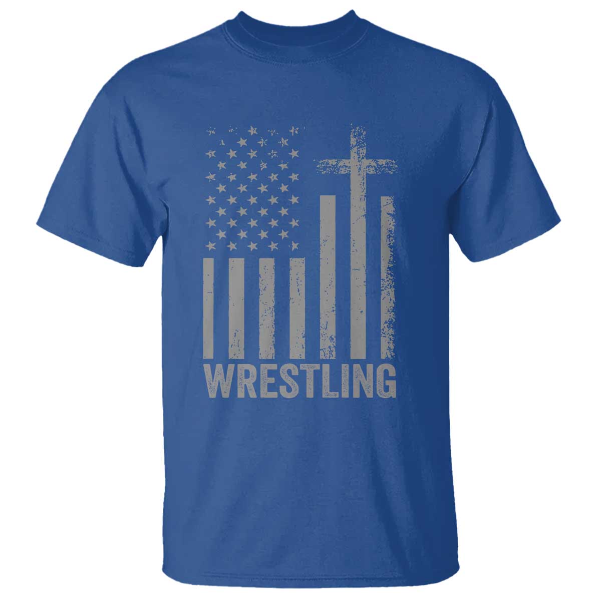 Faith Wrestling T Shirt Christian Wrestler American Flag Cross TS10 Royal Blue Print Your Wear