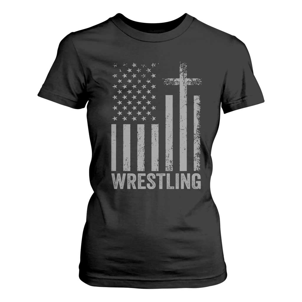 Faith Wrestling T Shirt For Women Christian Wrestler American Flag Cross TS10 Black Print Your Wear