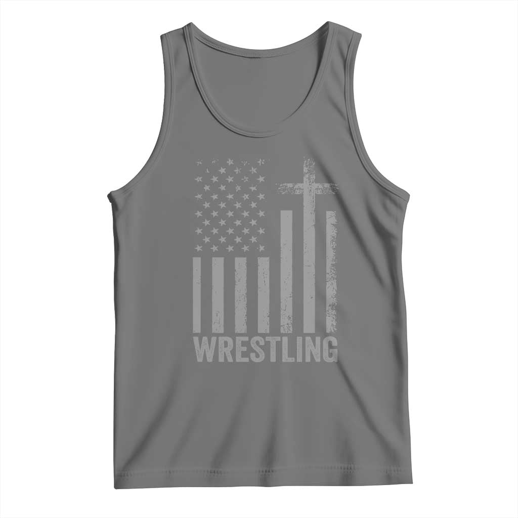 Faith Wrestling Tank Top Christian Wrestler American Flag Cross TS10 Black Heather Print Your Wear