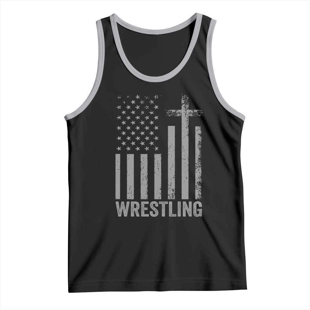 Faith Wrestling Tank Top Christian Wrestler American Flag Cross TS10 Black Athletic Heather Print Your Wear