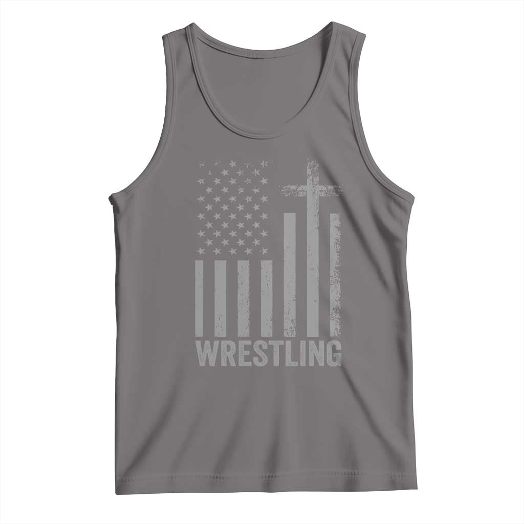 Faith Wrestling Tank Top Christian Wrestler American Flag Cross TS10 Deep Heather Print Your Wear