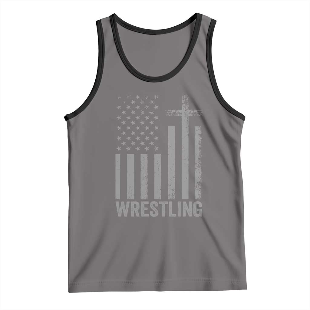 Faith Wrestling Tank Top Christian Wrestler American Flag Cross TS10 Deep Heather Black Print Your Wear