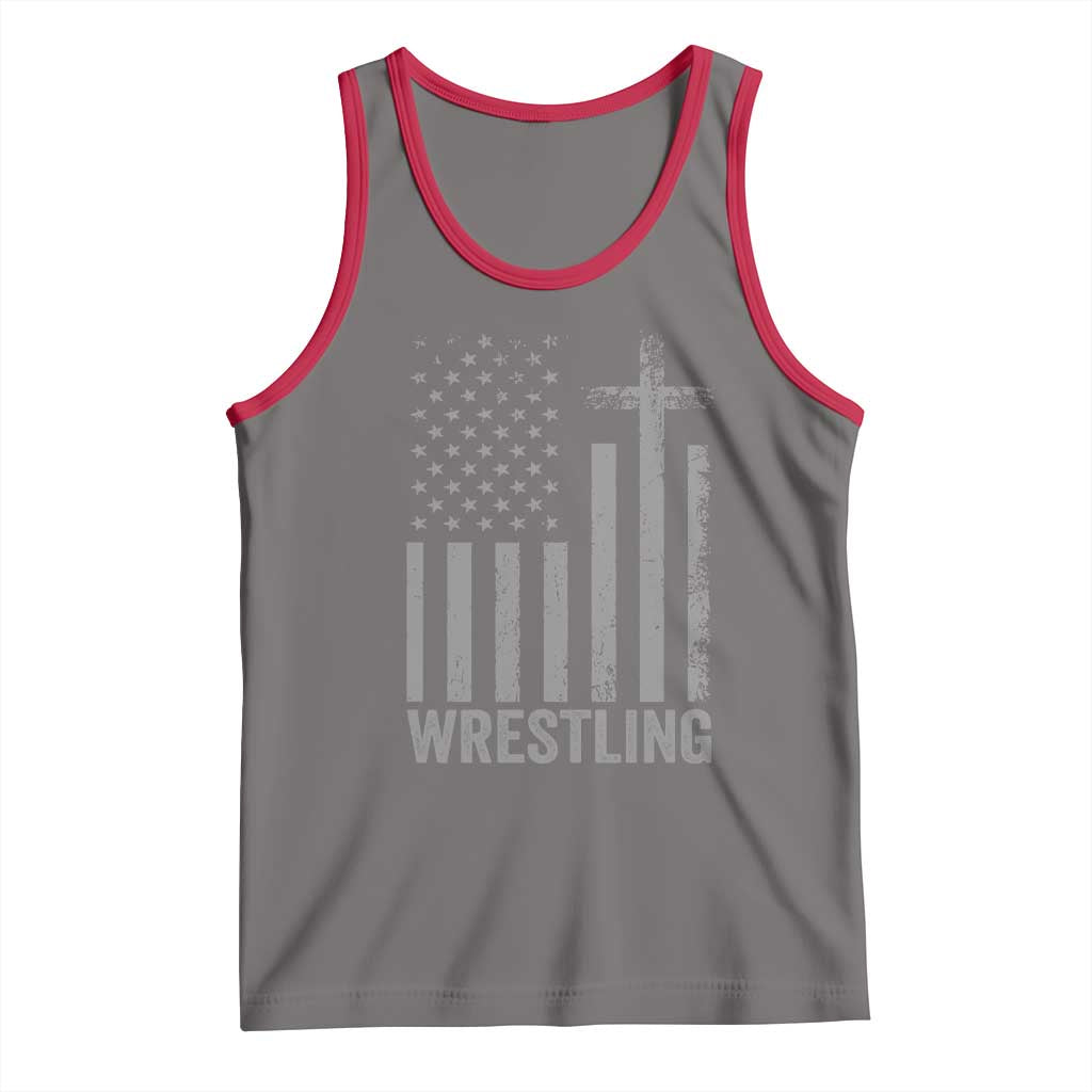 Faith Wrestling Tank Top Christian Wrestler American Flag Cross TS10 Deep Heather Red Print Your Wear