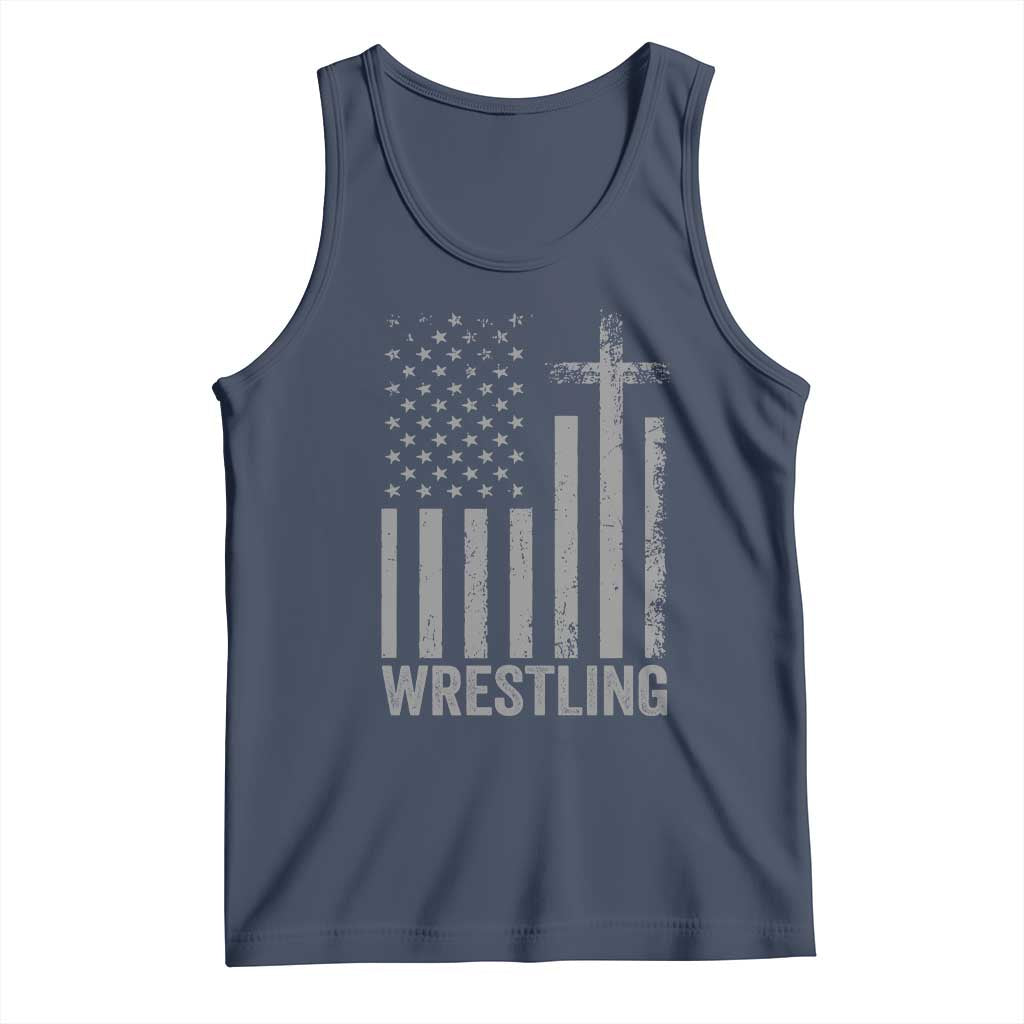 Faith Wrestling Tank Top Christian Wrestler American Flag Cross TS10 Navy Print Your Wear