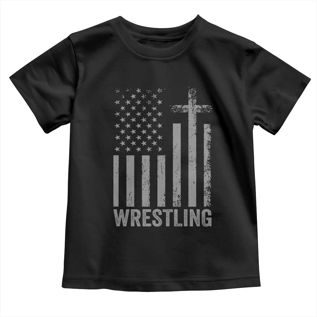 Faith Wrestling Toddler T Shirt Christian Wrestler American Flag Cross TS10 Black Print Your Wear