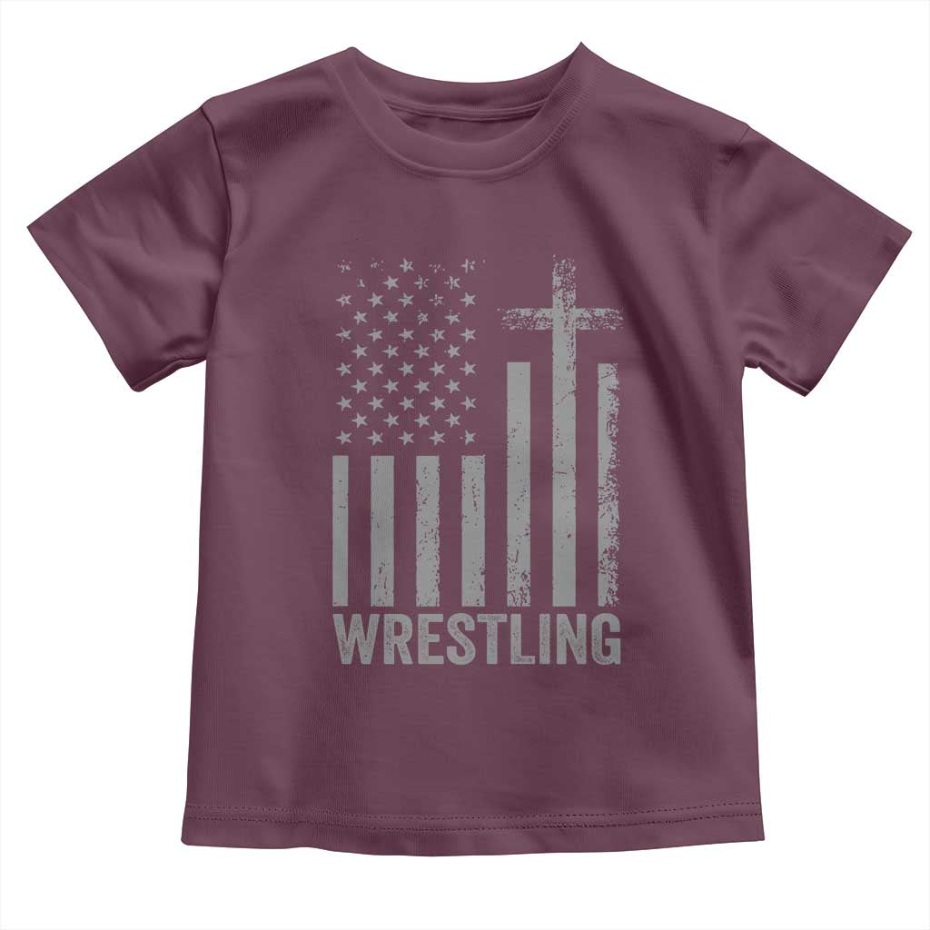 Faith Wrestling Toddler T Shirt Christian Wrestler American Flag Cross TS10 Maroon Print Your Wear