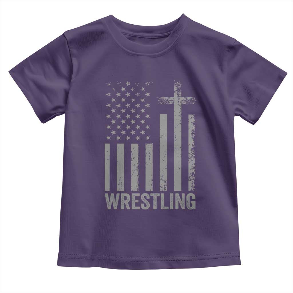 Faith Wrestling Toddler T Shirt Christian Wrestler American Flag Cross TS10 Purple Print Your Wear