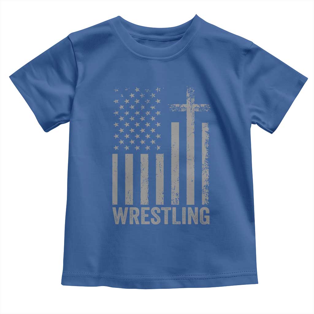 Faith Wrestling Toddler T Shirt Christian Wrestler American Flag Cross TS10 Royal Blue Print Your Wear