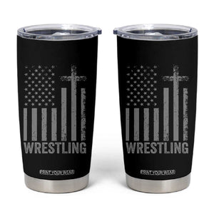 Faith Wrestling Tumbler Cup Christian Wrestler American Flag Cross TS10 Black Print Your Wear