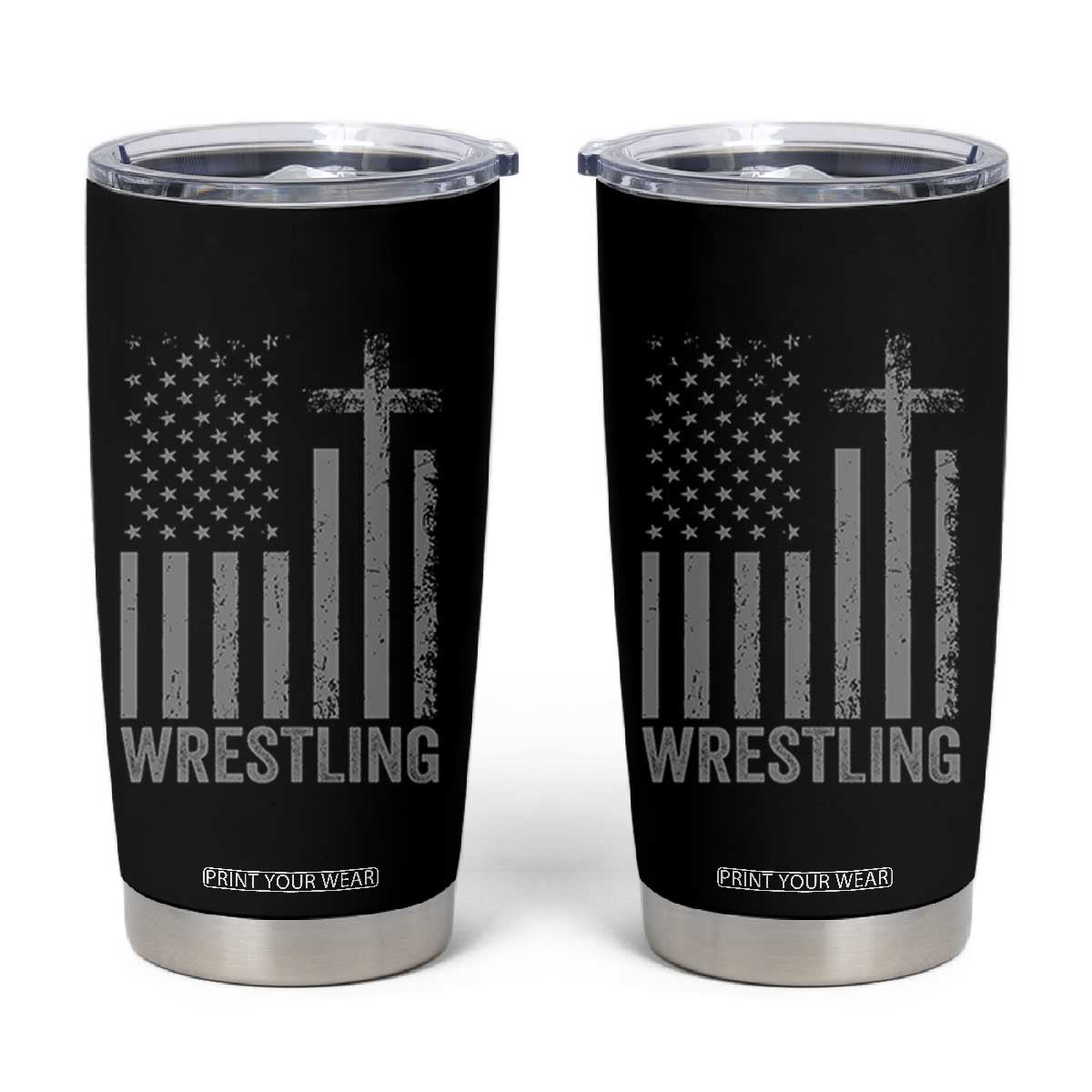 Faith Wrestling Tumbler Cup Christian Wrestler American Flag Cross TS10 Black Print Your Wear