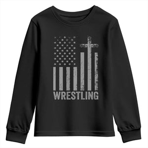 Faith Wrestling Youth Sweatshirt Christian Wrestler American Flag Cross TS10 Black Print Your Wear
