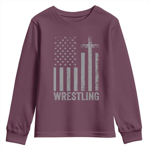 Faith Wrestling Youth Sweatshirt Christian Wrestler American Flag Cross TS10 Maroon Print Your Wear