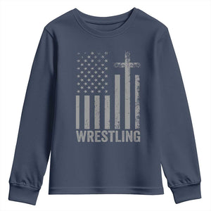 Faith Wrestling Youth Sweatshirt Christian Wrestler American Flag Cross TS10 Navy Print Your Wear