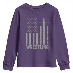 Faith Wrestling Youth Sweatshirt Christian Wrestler American Flag Cross TS10 Purple Print Your Wear