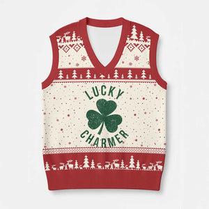 Funny Irish St Patricks Day Shamrock V-Neck Knit Sweater Vest Lucky Charmer TS10 Beige Red Print Your Wear