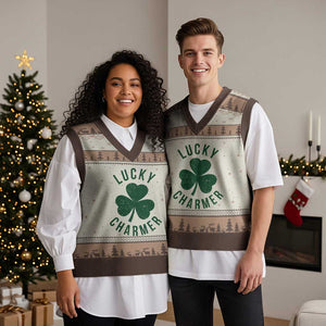 Funny Irish St Patricks Day Shamrock V-Neck Knit Sweater Vest Lucky Charmer TS10 Mocha Mousse Print Your Wear