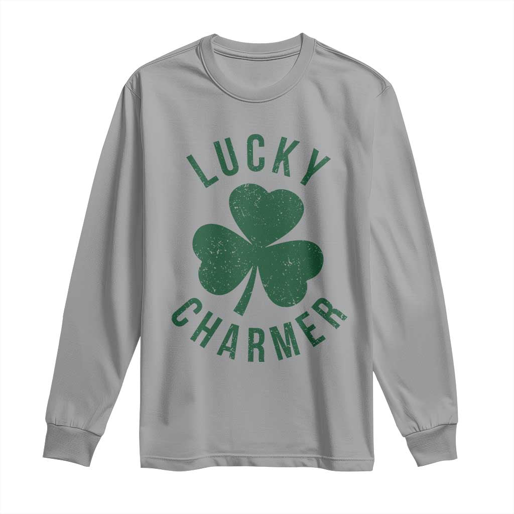 Funny Irish St Patricks Day Shamrock Long Sleeve Shirt Lucky Charmer TS10 Sport Gray Print Your Wear