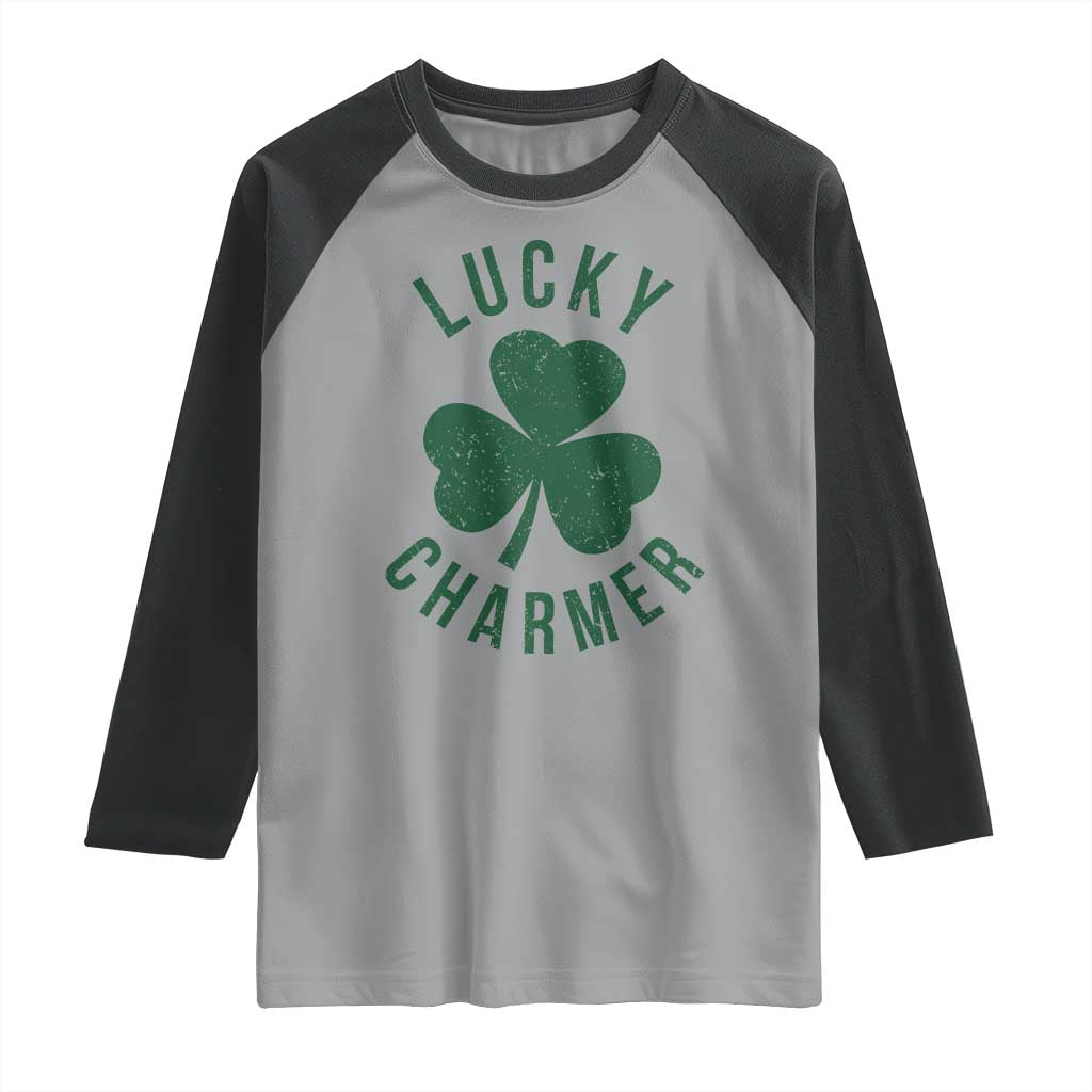 Funny Irish St Patricks Day Shamrock Raglan Shirt Lucky Charmer TS10 Sport Gray Black Print Your Wear