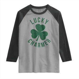 Funny Irish St Patricks Day Shamrock Raglan Shirt Lucky Charmer TS10 Sport Gray Black Print Your Wear