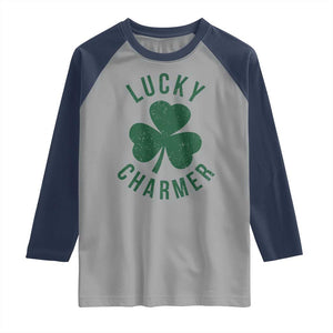 Funny Irish St Patricks Day Shamrock Raglan Shirt Lucky Charmer TS10 Sport Gray Navy Print Your Wear
