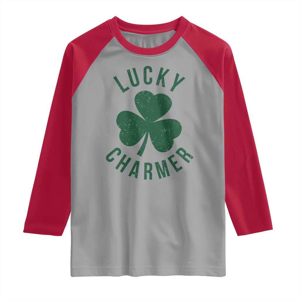 Funny Irish St Patricks Day Shamrock Raglan Shirt Lucky Charmer TS10 Sport Gray Red Print Your Wear