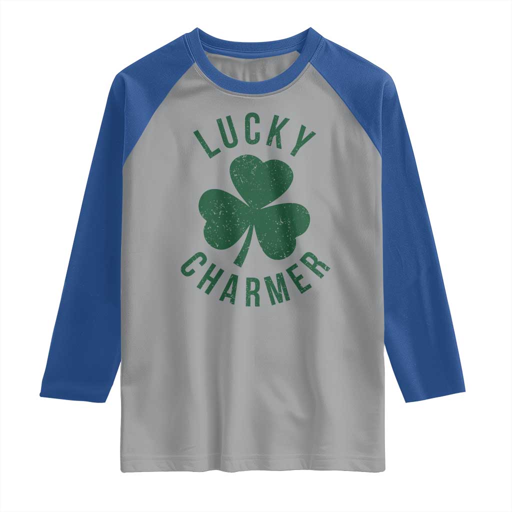 Funny Irish St Patricks Day Shamrock Raglan Shirt Lucky Charmer TS10 Sport Gray Royal Print Your Wear