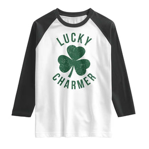 Funny Irish St Patricks Day Shamrock Raglan Shirt Lucky Charmer TS10 White Black Print Your Wear