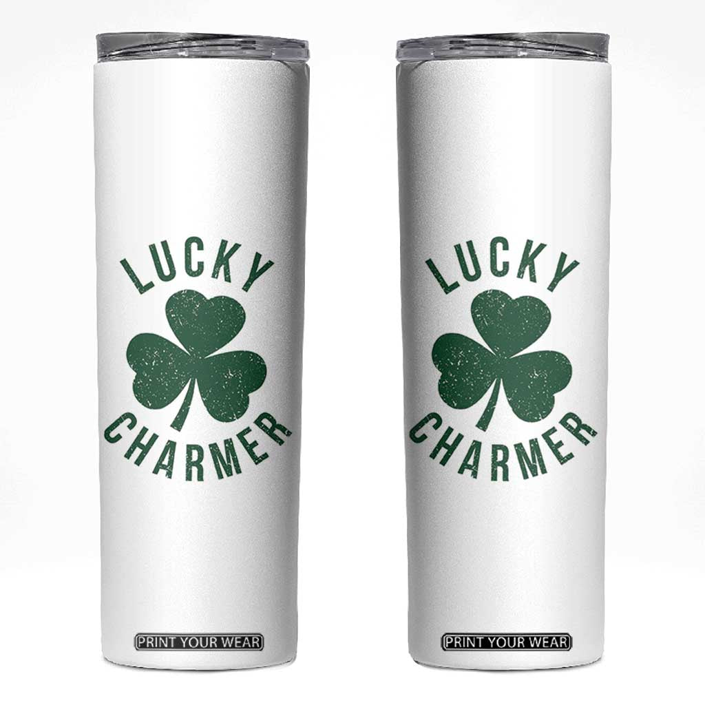 Funny Irish St Patricks Day Shamrock Skinny Tumbler Lucky Charmer TS10 White Print Your Wear