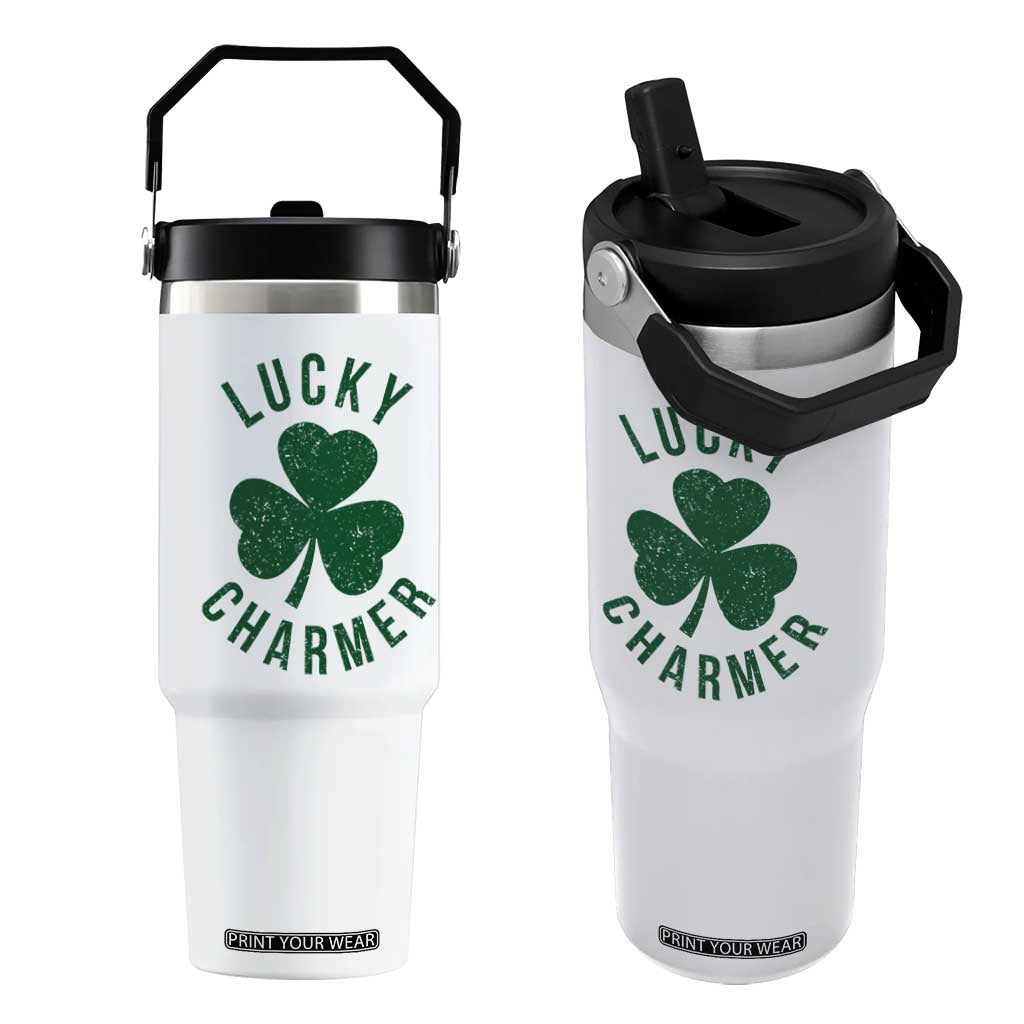 Funny Irish St Patricks Day Shamrock Flip Straw Tumbler Lucky Charmer TS10 One Size: 30 oz White Print Your Wear