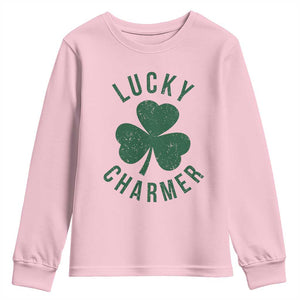 Funny Irish St Patricks Day Shamrock Youth Sweatshirt Lucky Charmer TS10 Light Pink Print Your Wear