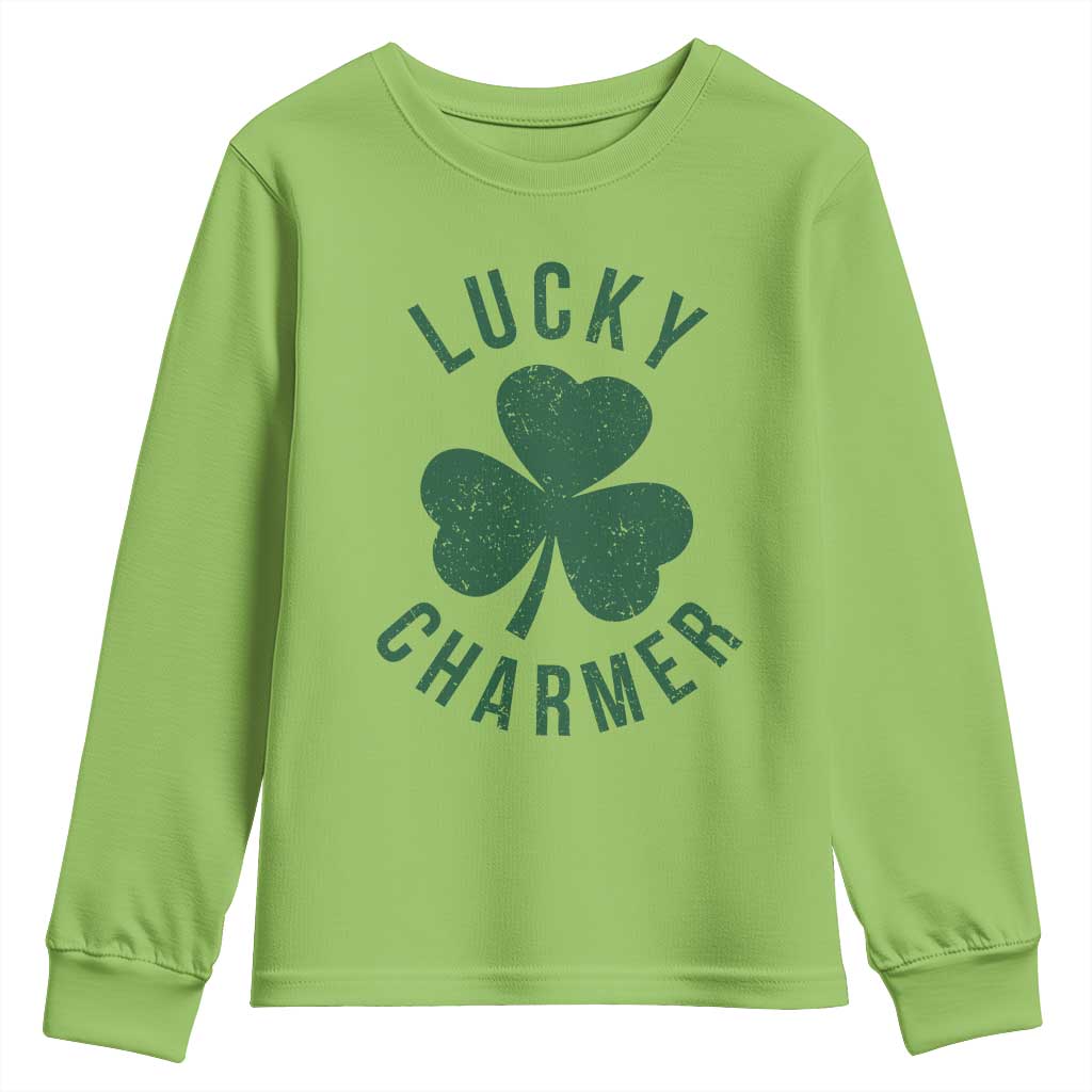Funny Irish St Patricks Day Shamrock Youth Sweatshirt Lucky Charmer TS10 Lime Print Your Wear