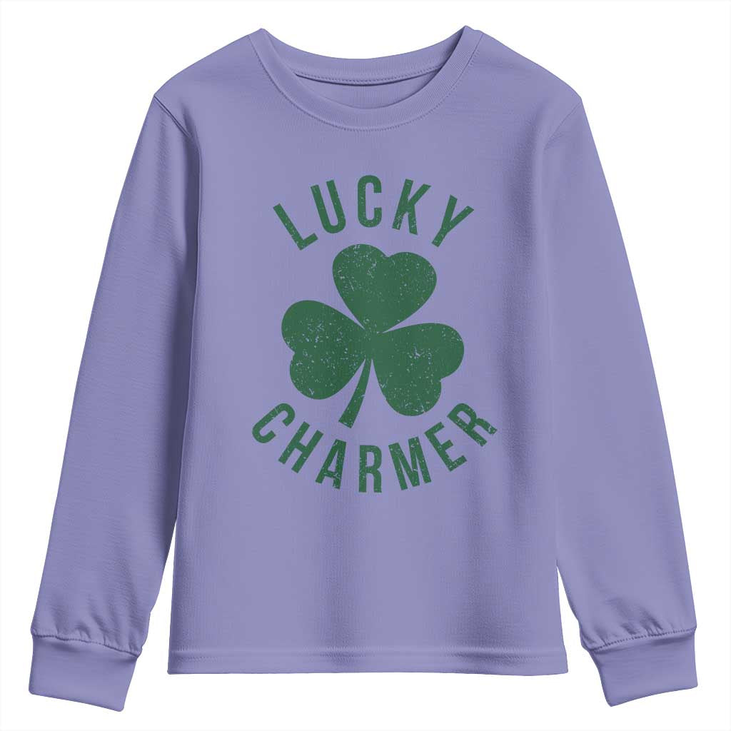 Funny Irish St Patricks Day Shamrock Youth Sweatshirt Lucky Charmer TS10 Violet Print Your Wear